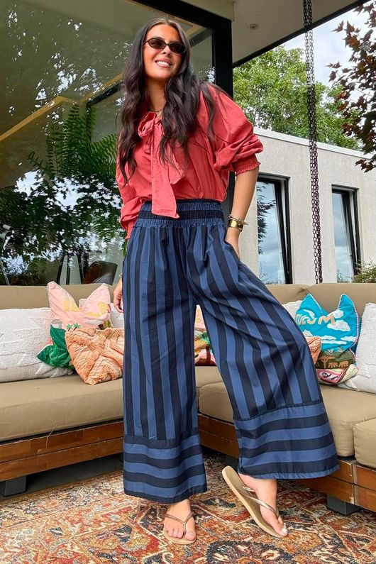 Bloc Stripe Wide Leg Pant Ink & Navy